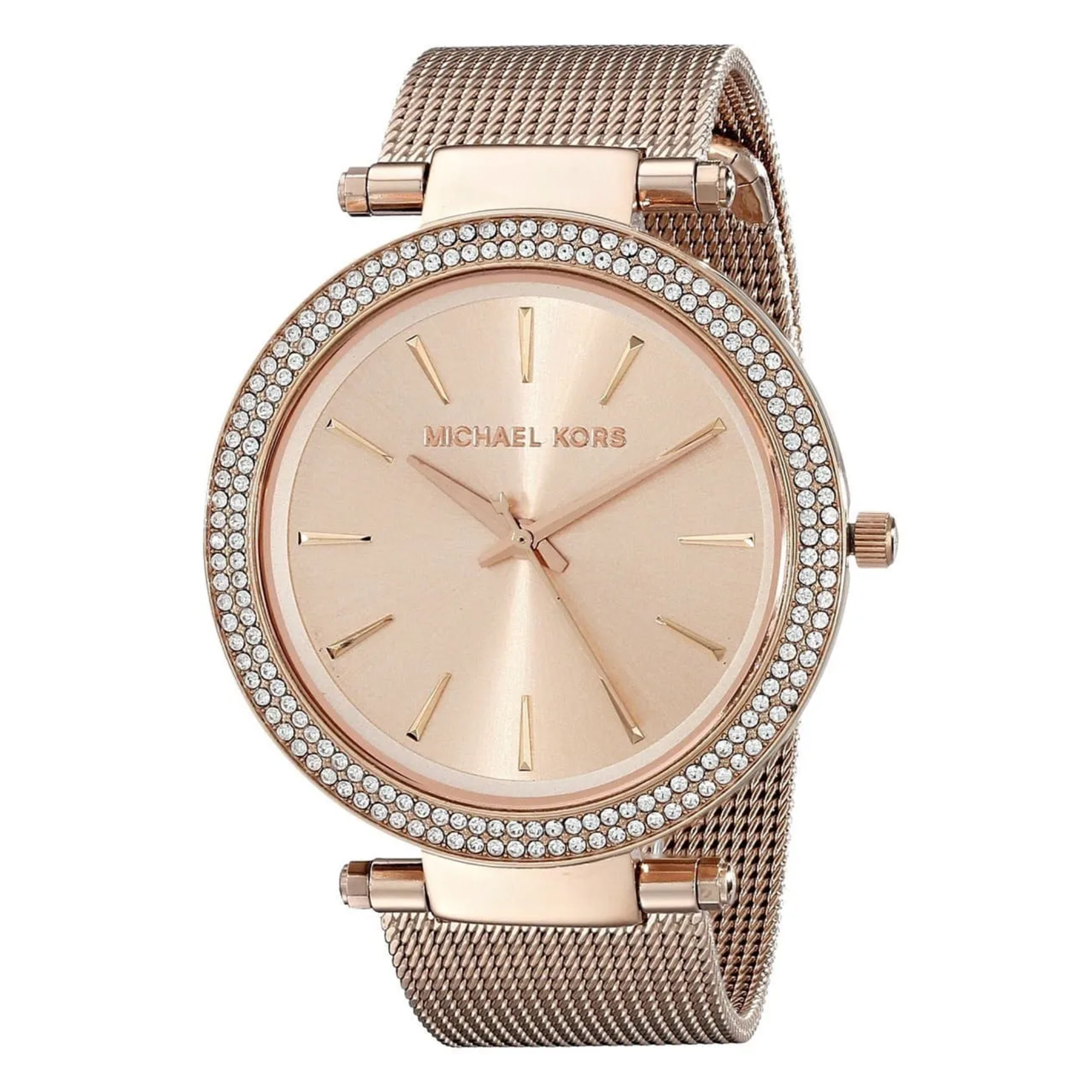 Michael Kors Darci MK3369 rose gold-tone pavé watch angled front view