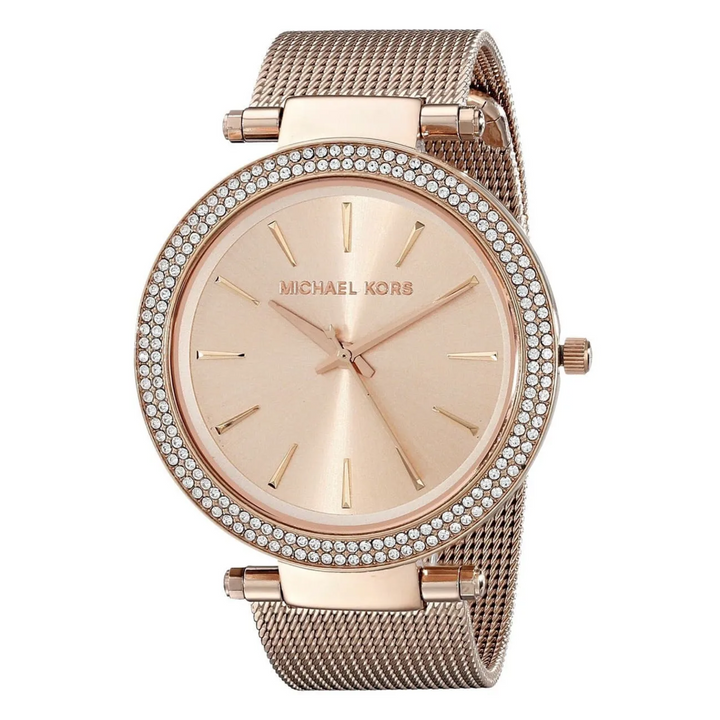 Michael Kors Darci MK3369 rose gold-tone pavé watch angled front view