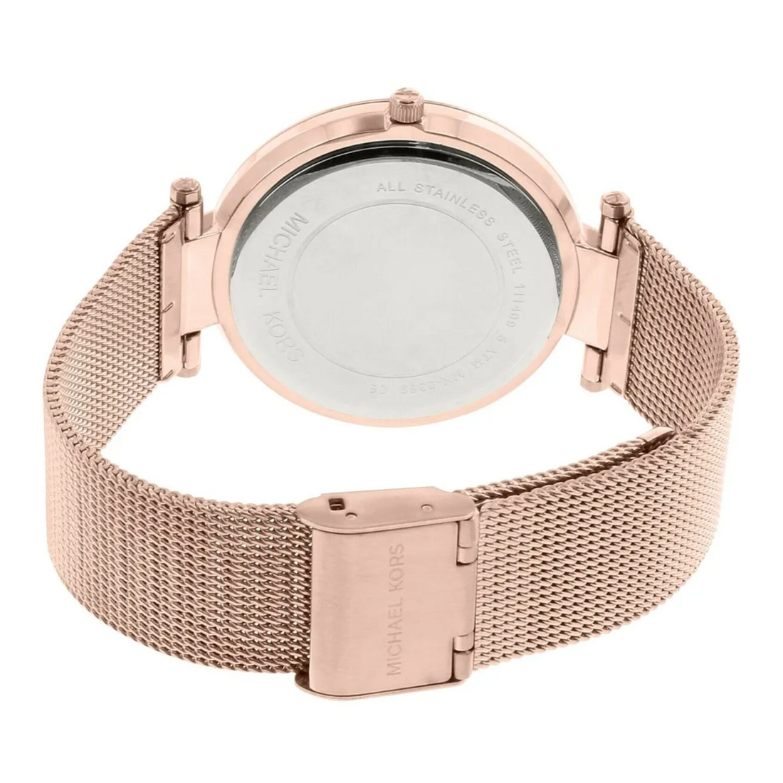 Michael Kors MK3369 stainless steel caseback and rose gold-tone mesh bracelet