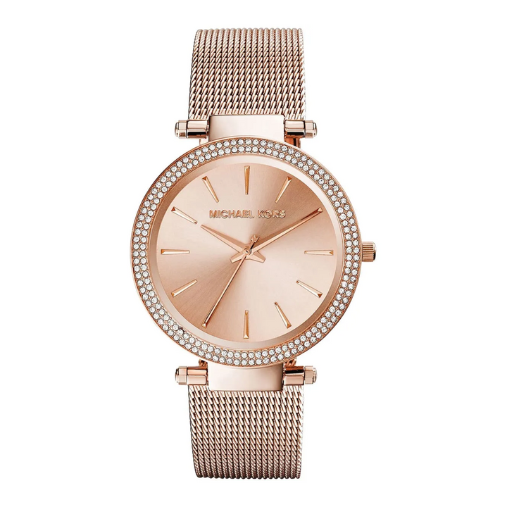Michael Kors Darci MK3369 women's rose gold-tone pavé watch front view
