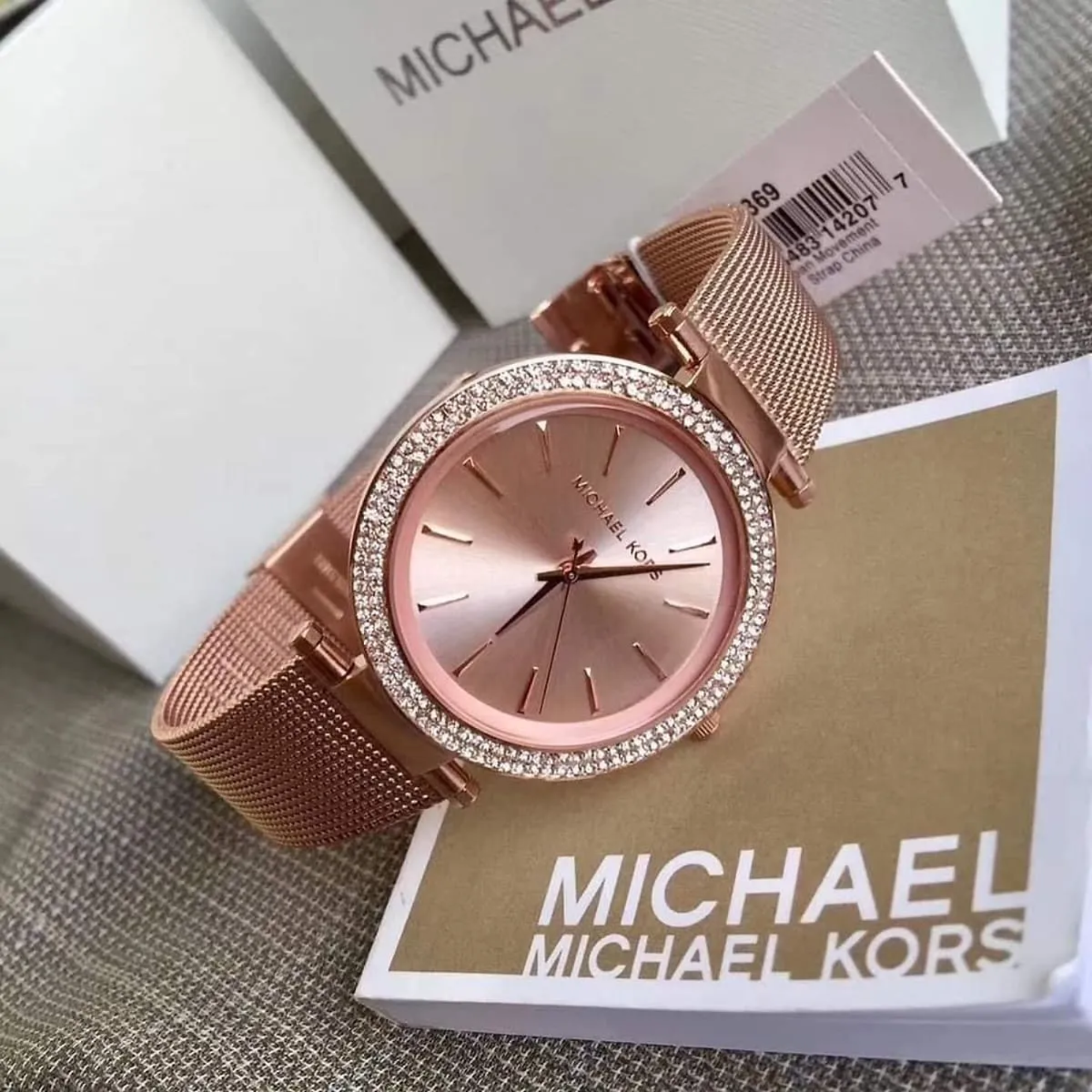 Michael Kors MK3369 rose gold-tone pavé watch with Michael Kors packaging