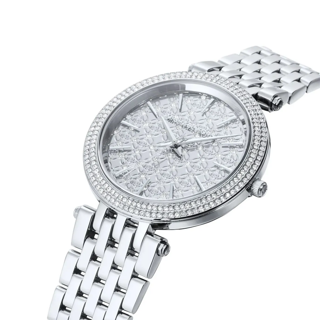 Michael Kors Darci MK3404 silver pavé watch close-up