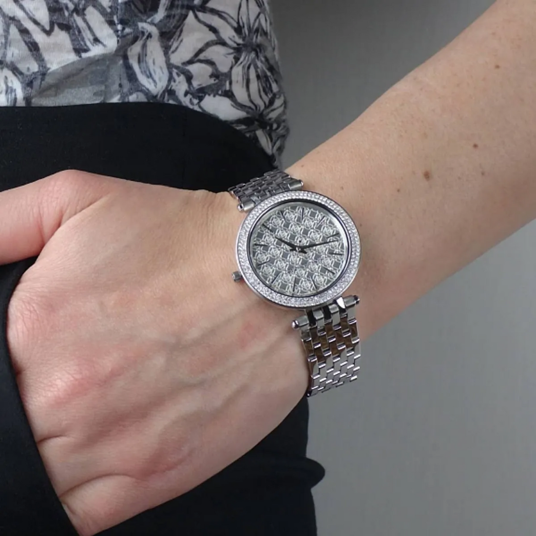 Michael Kors Darci MK3404 women's silver watch wrist view