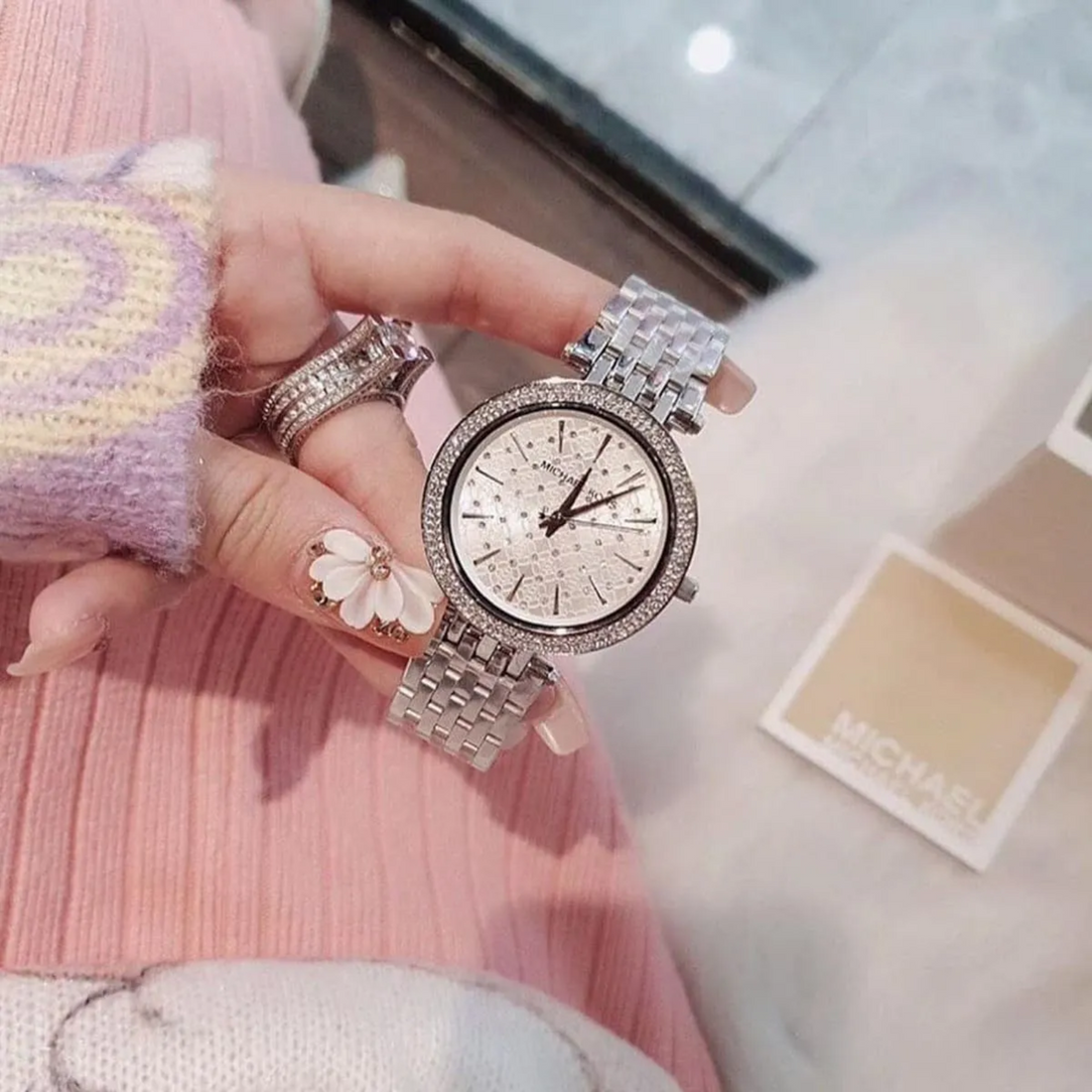 Michael Kors Darci MK3404 women's silver watch lifestyle view