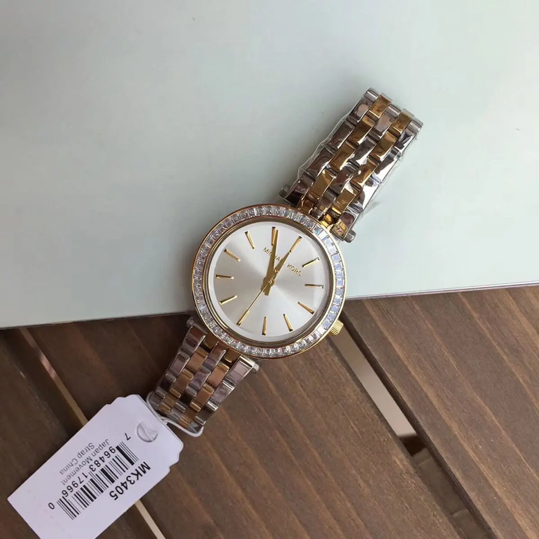 Michael Kors Mini Darci MK3405 two-tone crystal bezel watch actual product hand-held view