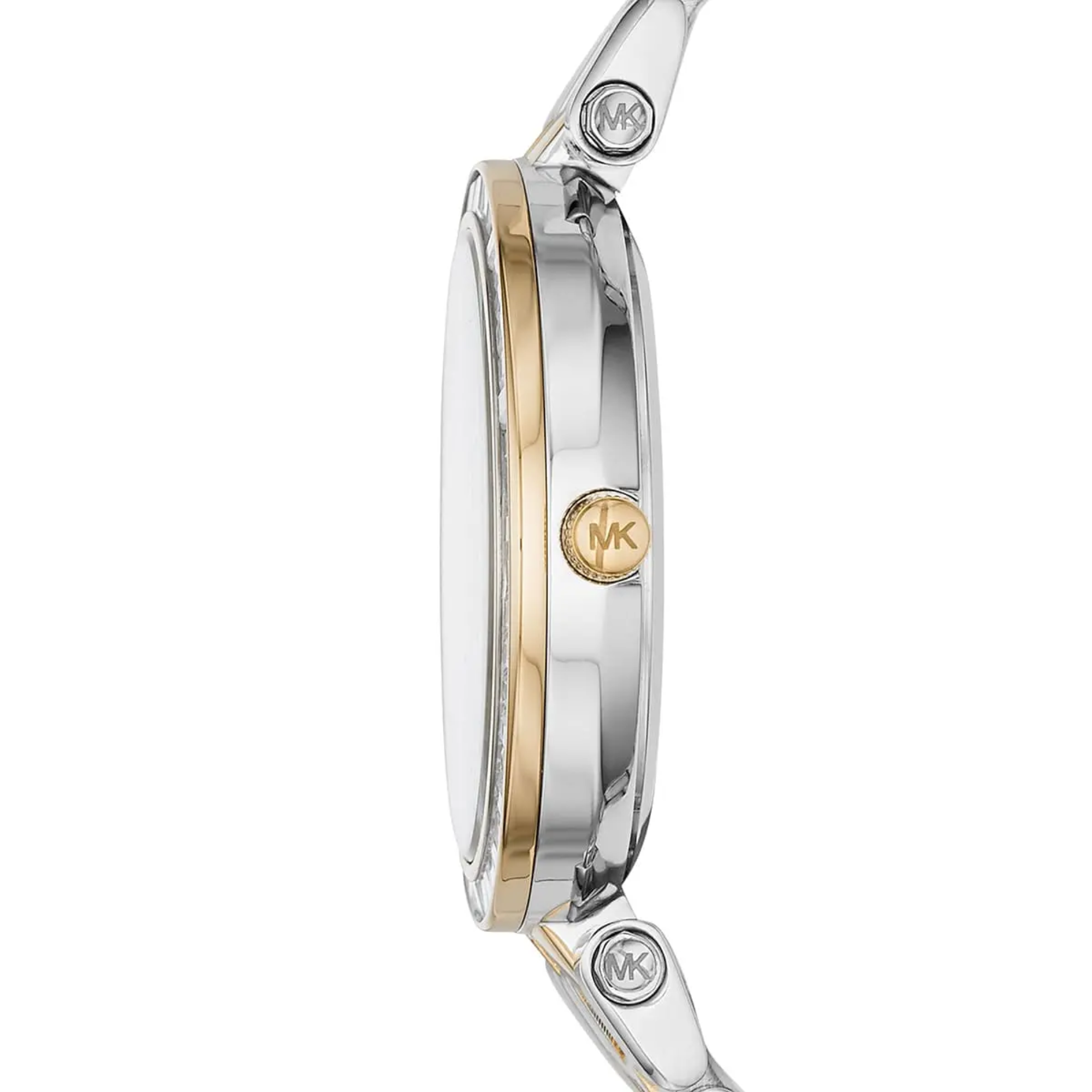 Michael Kors Mini Darci MK3405 women's two-tone watch actual product view with model tag