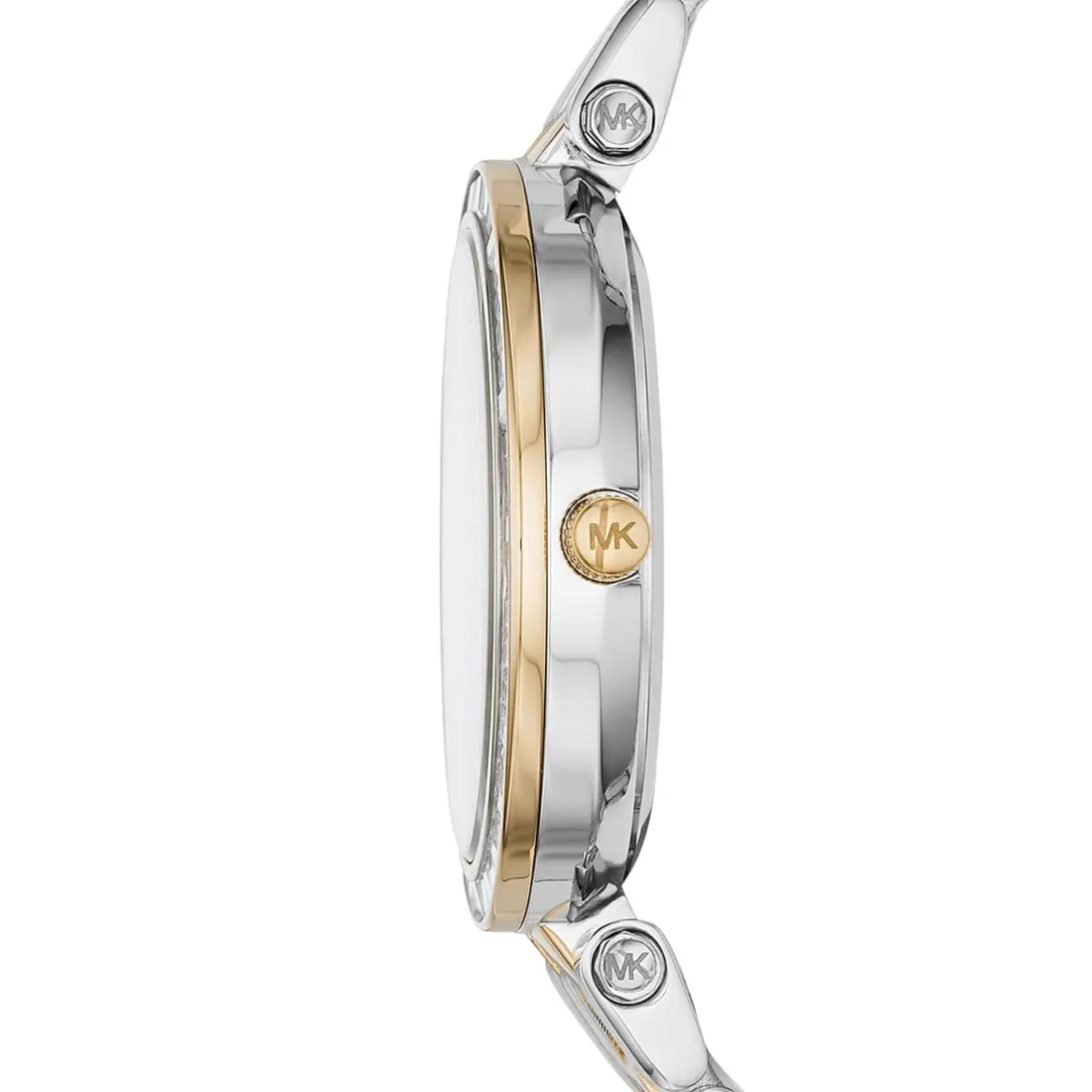 Michael Kors Mini Darci MK3405 women's two-tone watch actual product view with model tag