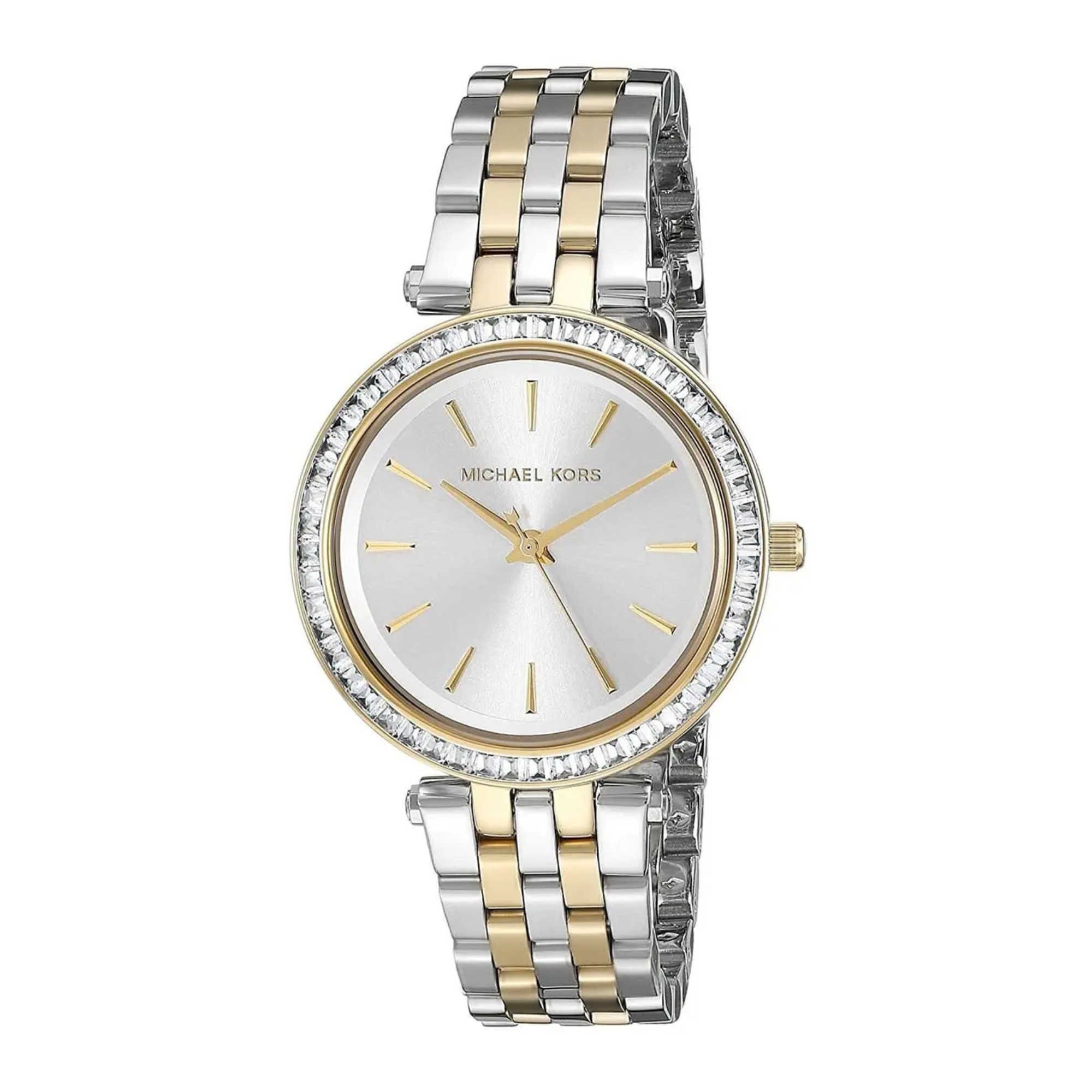 Michael Kors Mini Darci MK3405 two-tone crystal bezel watch angled view