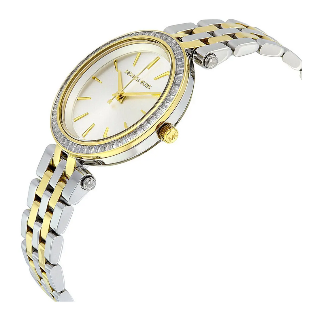 Michael Kors Mini Darci MK3405 stainless steel caseback and two-tone bracelet view