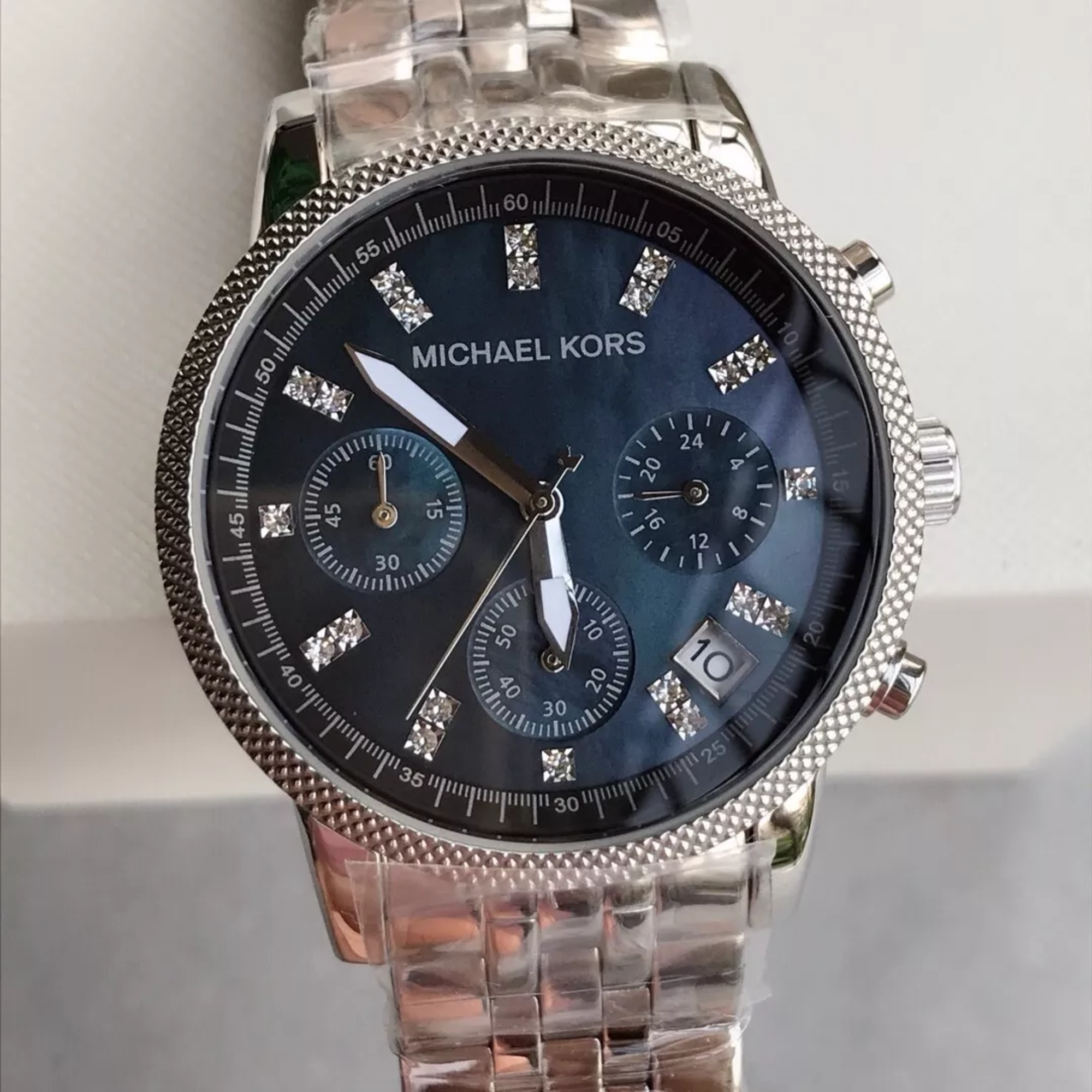 Michael Kors MK5021 silver-tone chronograph watch dark dial front view