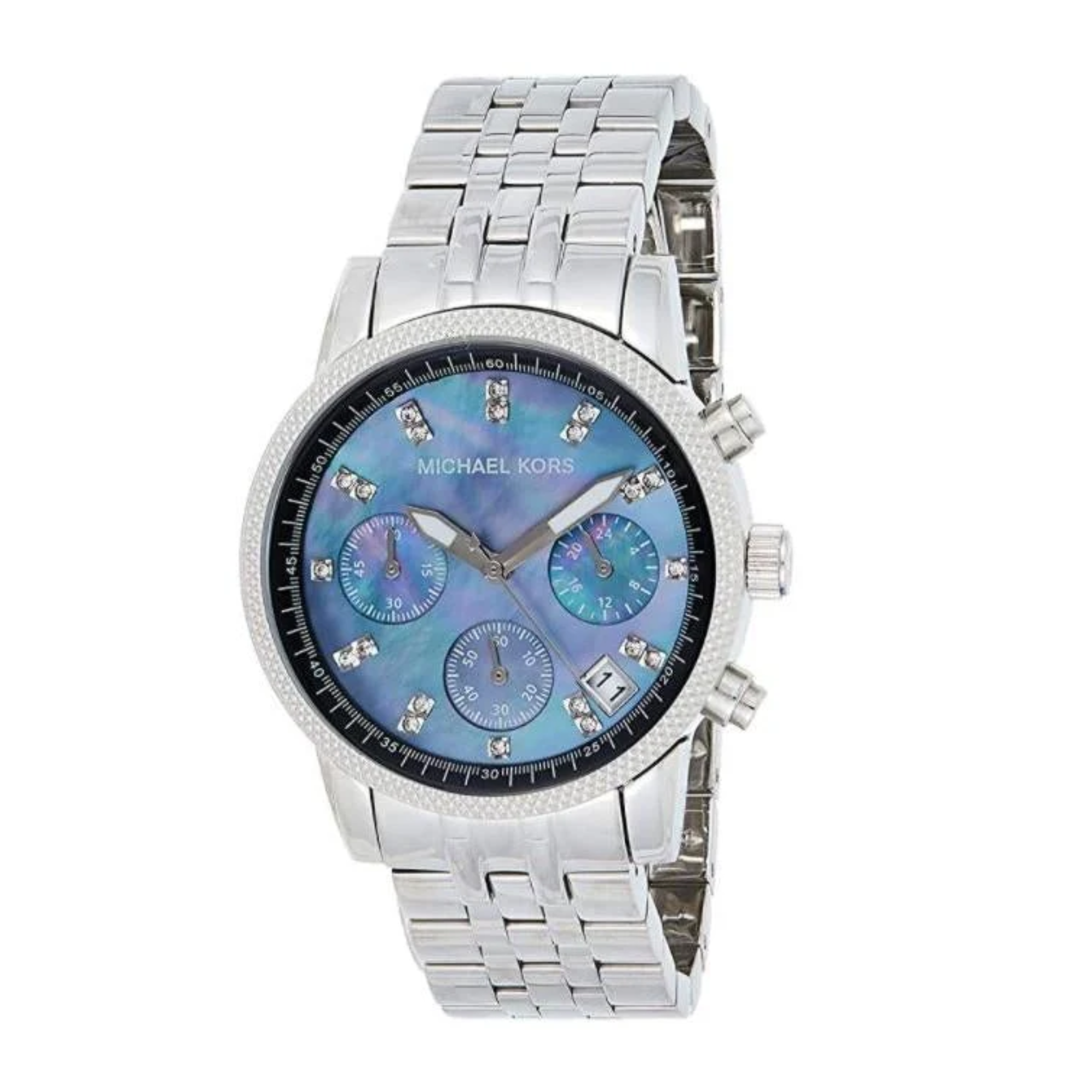 Michael Kors MK5021 silver-tone chronograph watch blue dark dial product view