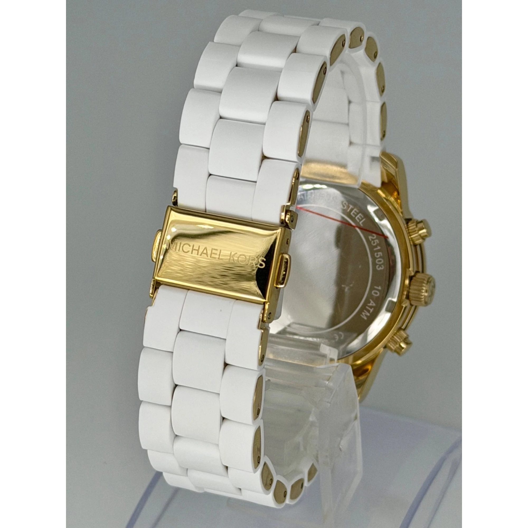 Michael Kors Runway MK5145 white bracelet and Michael Kors clasp rear view