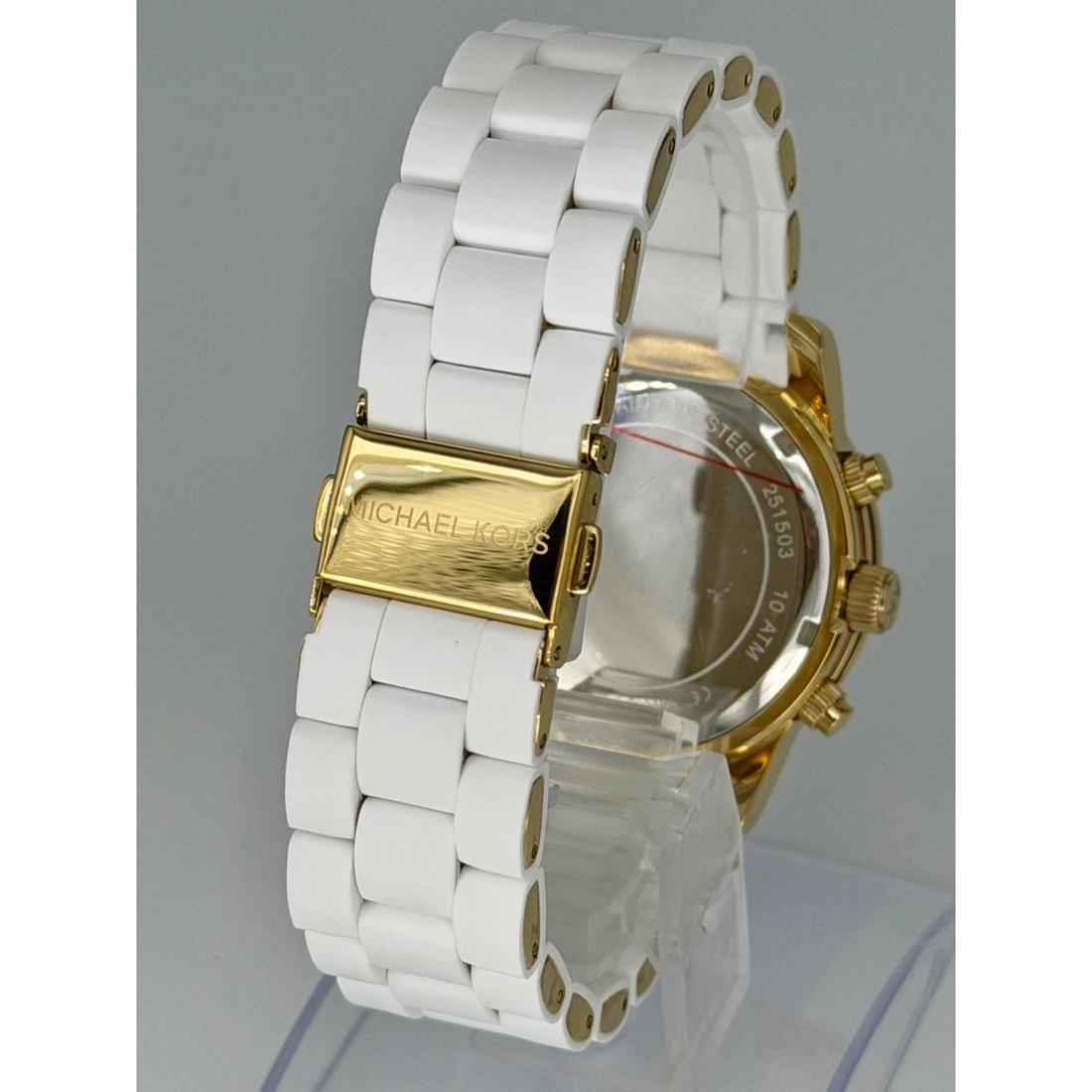 Michael Kors Runway MK5145 white bracelet and Michael Kors clasp rear view
