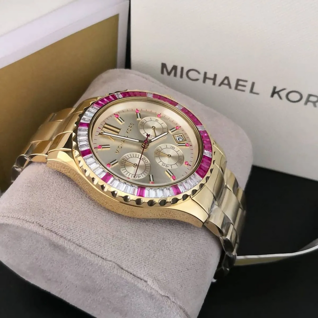 Michael Kors MK5871 front display view on presentation cushion