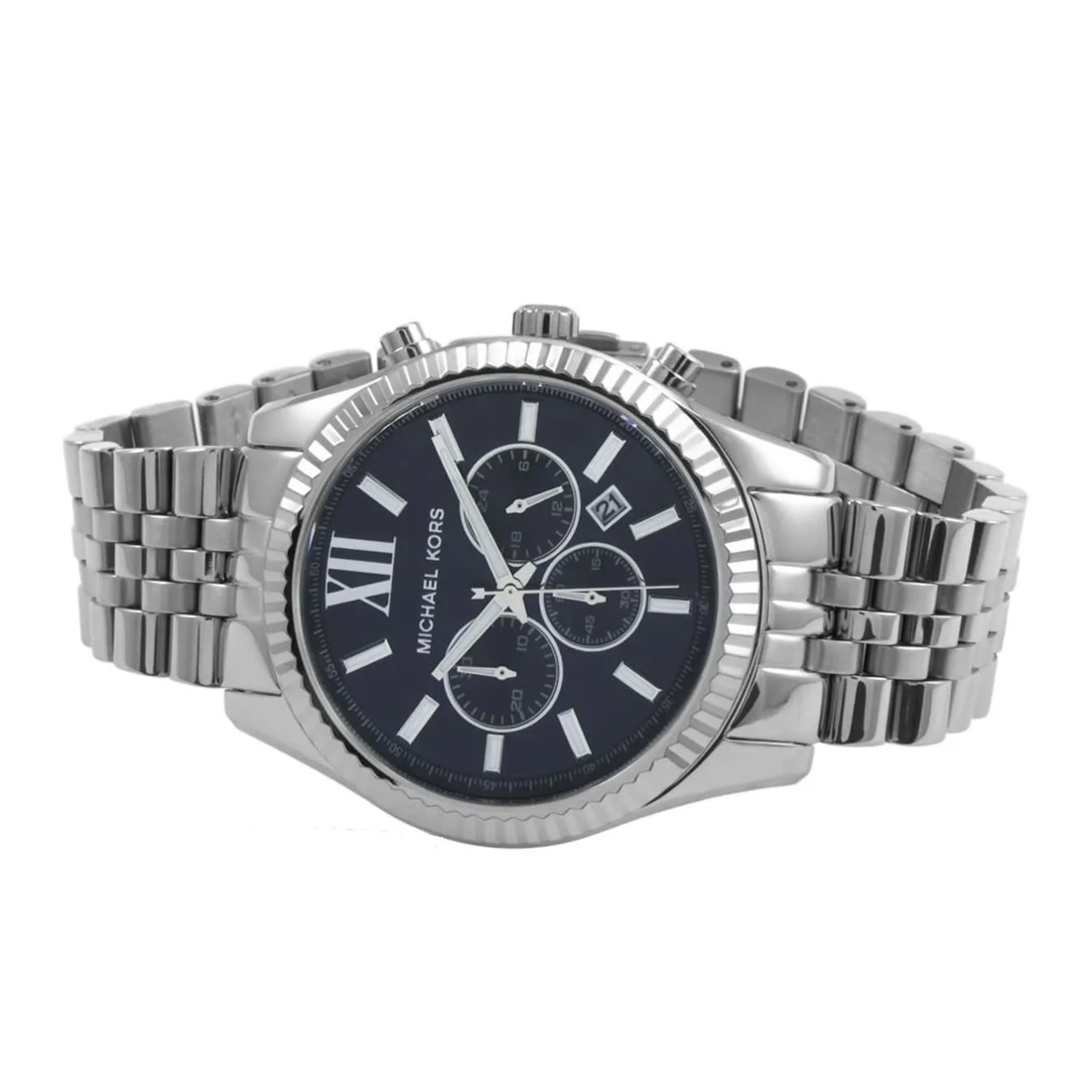 Michael Kors MK8280 navy dial chronograph watch angled front view