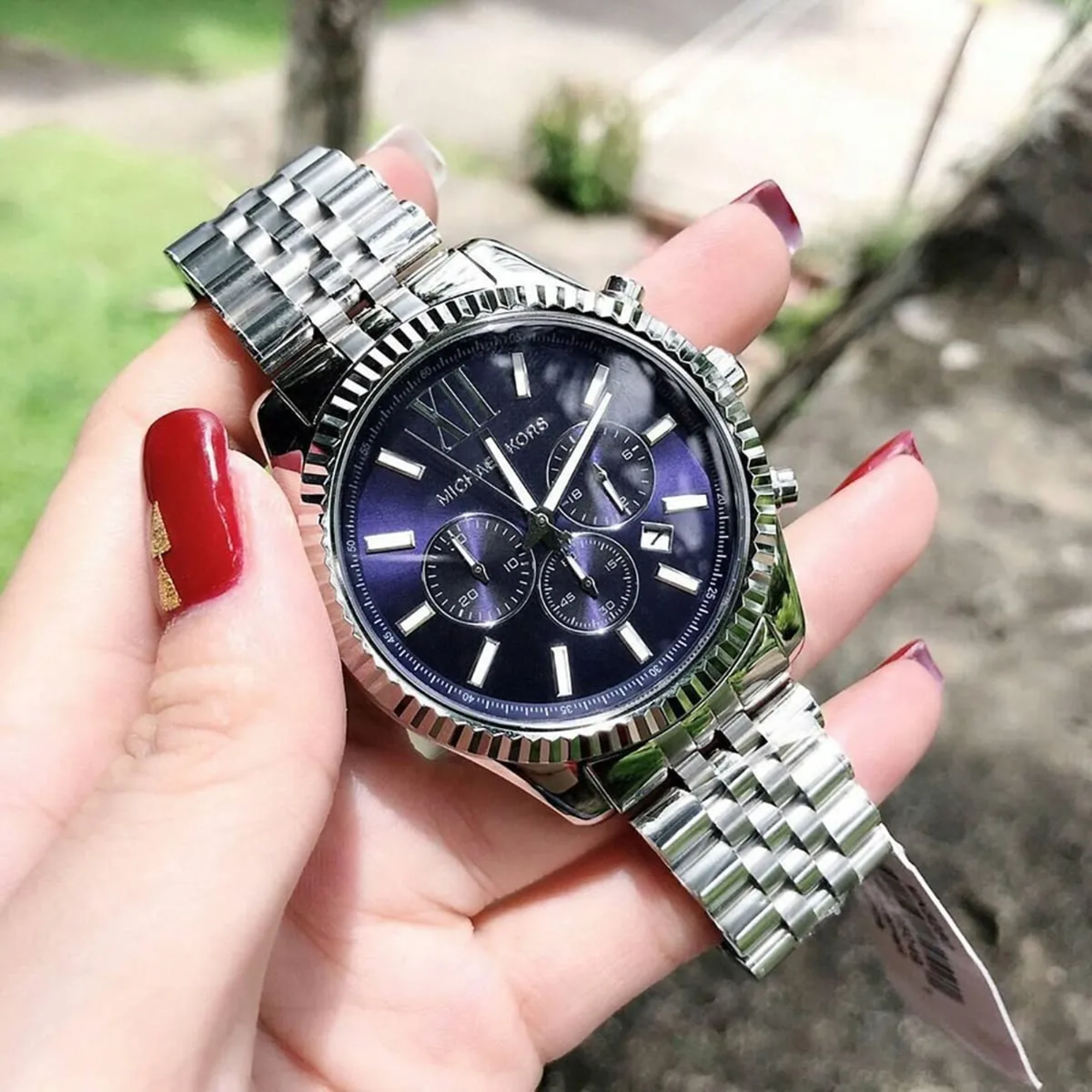 Michael Kors Lexington MK8280 blue dial chronograph watch front product image