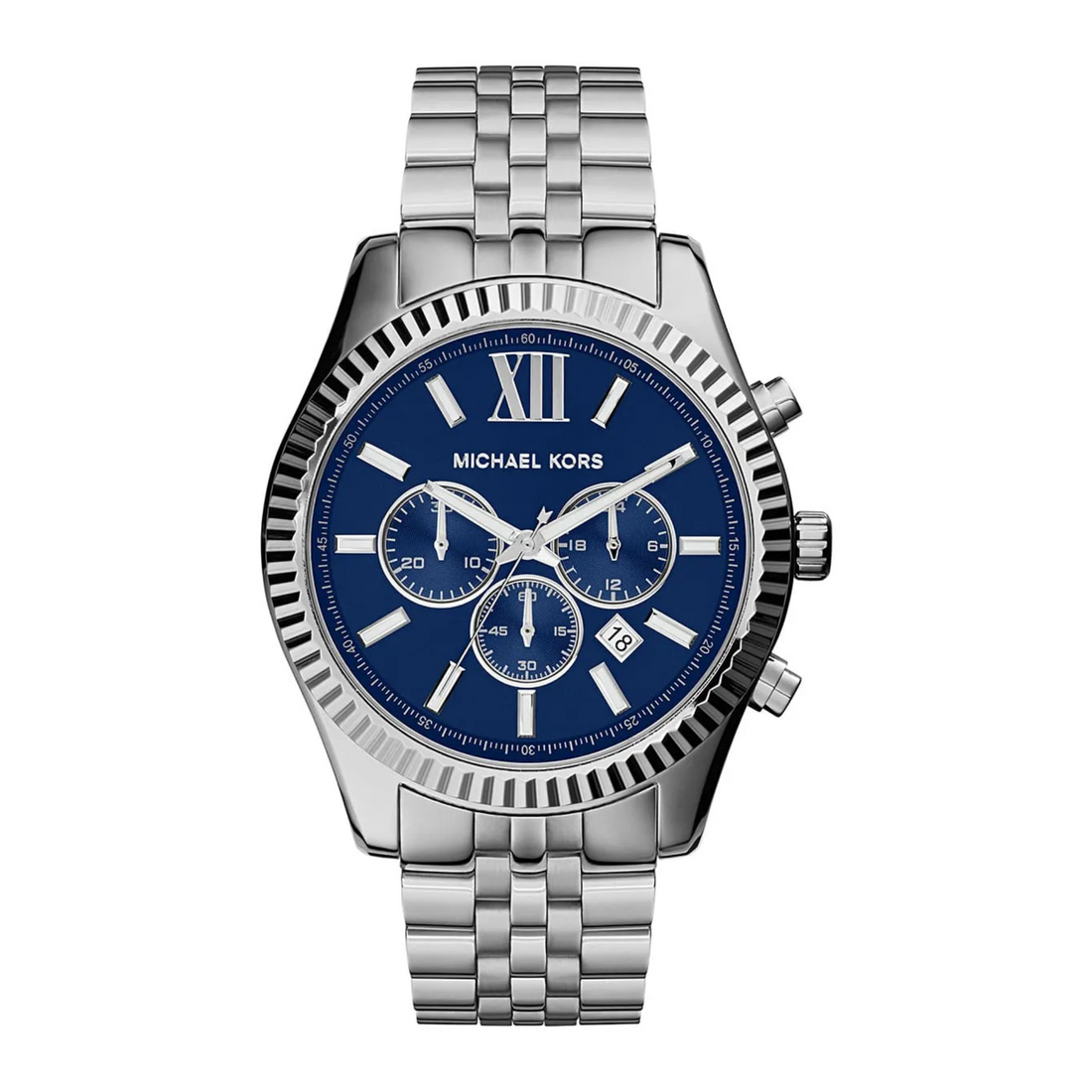 Michael Kors MK8280 stainless steel chronograph watch lifestyle close-up