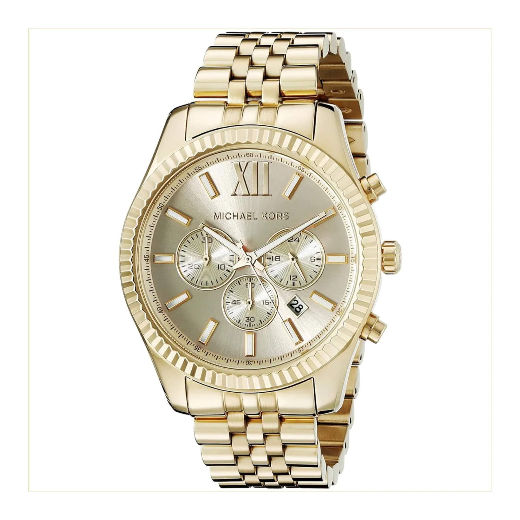 Michael Kors MK8281 gold-tone Lexington chronograph angled view