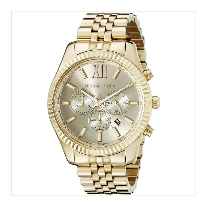 Michael Kors MK8281 gold-tone Lexington chronograph angled view
