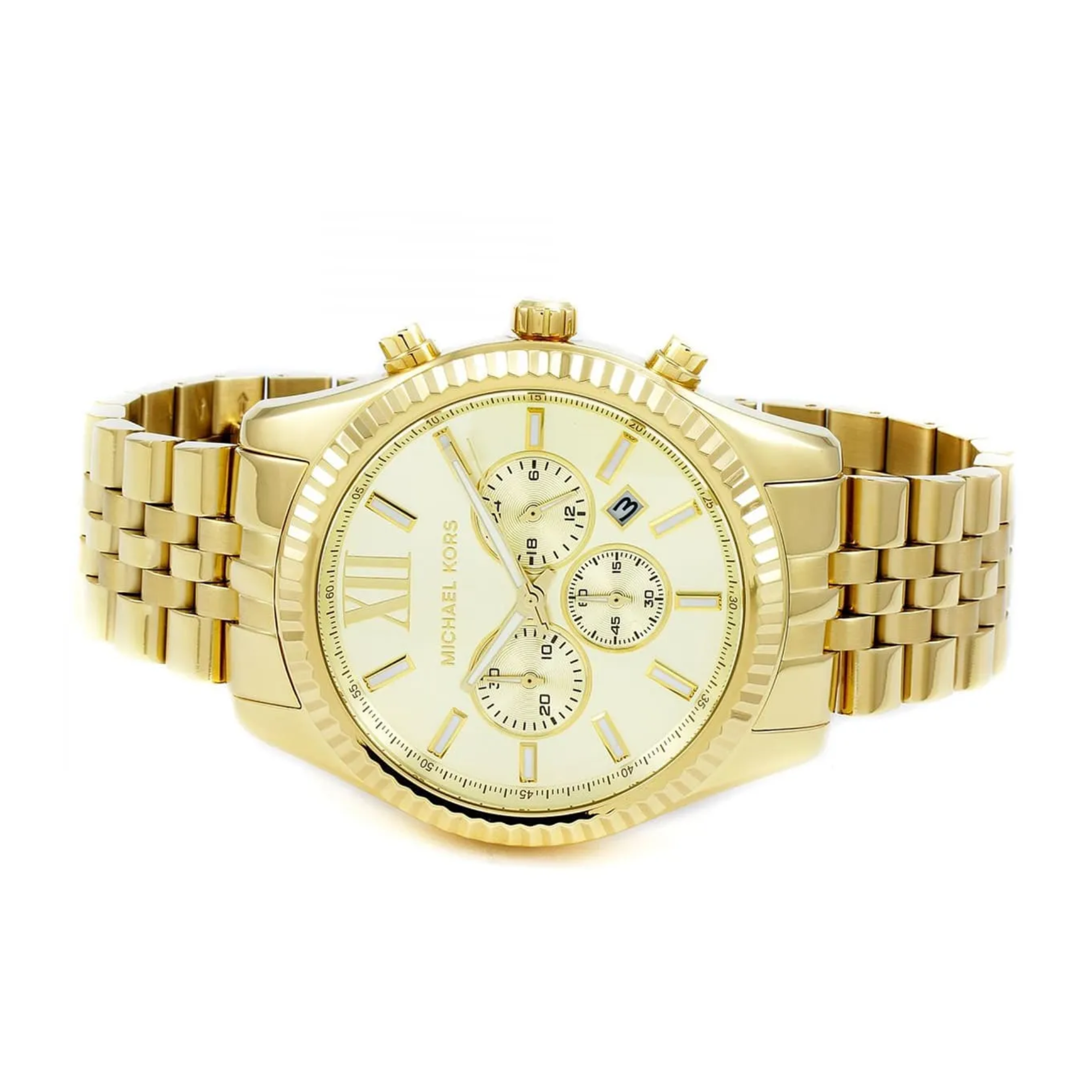 Michael Kors MK8281 side profile with crown and chronograph pushers