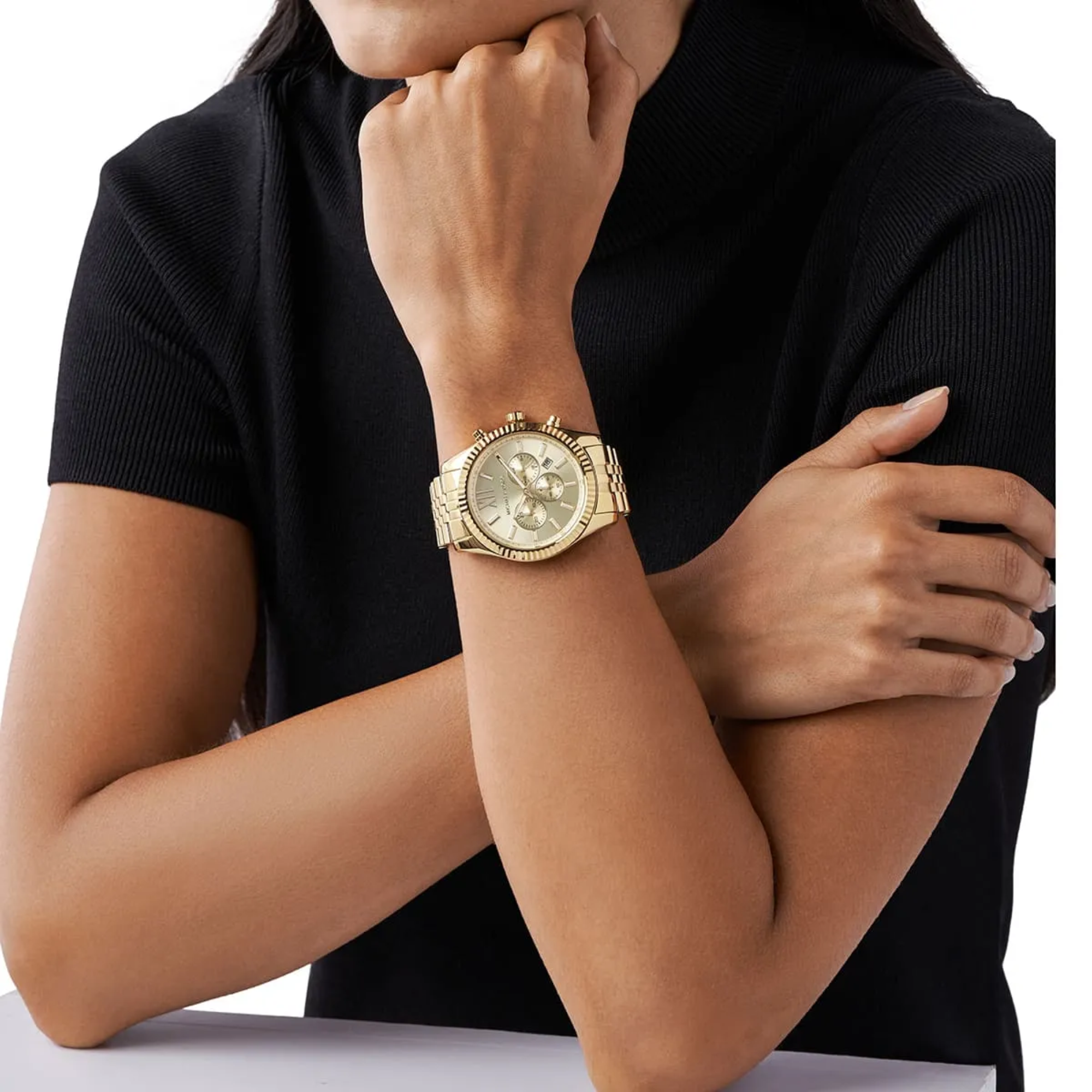 Michael Kors MK8281 gold-tone chronograph styled on wrist