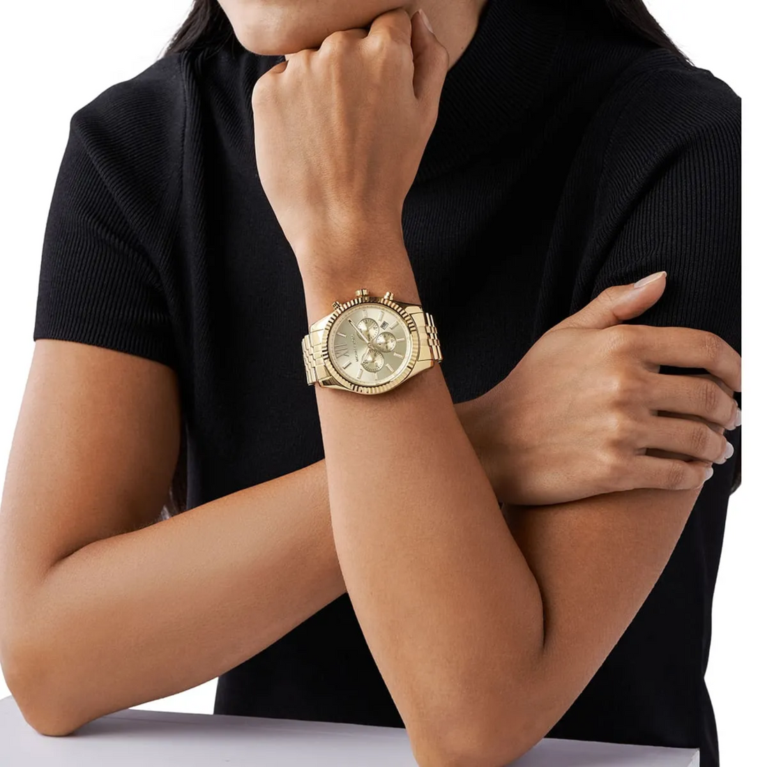 Michael Kors MK8281 gold-tone chronograph styled on wrist