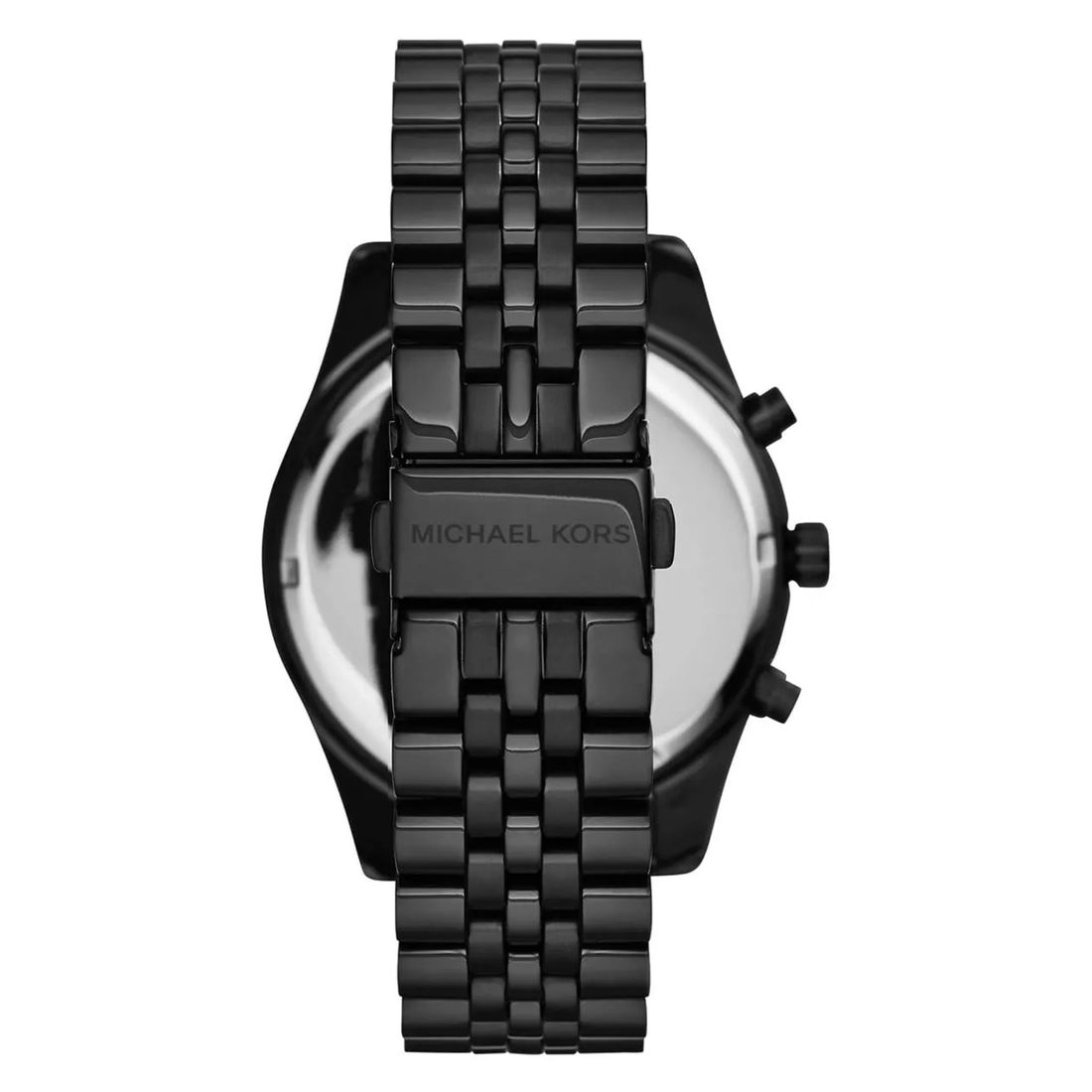 Michael Kors MK8320 black-tone case crown and chronograph pushers side view