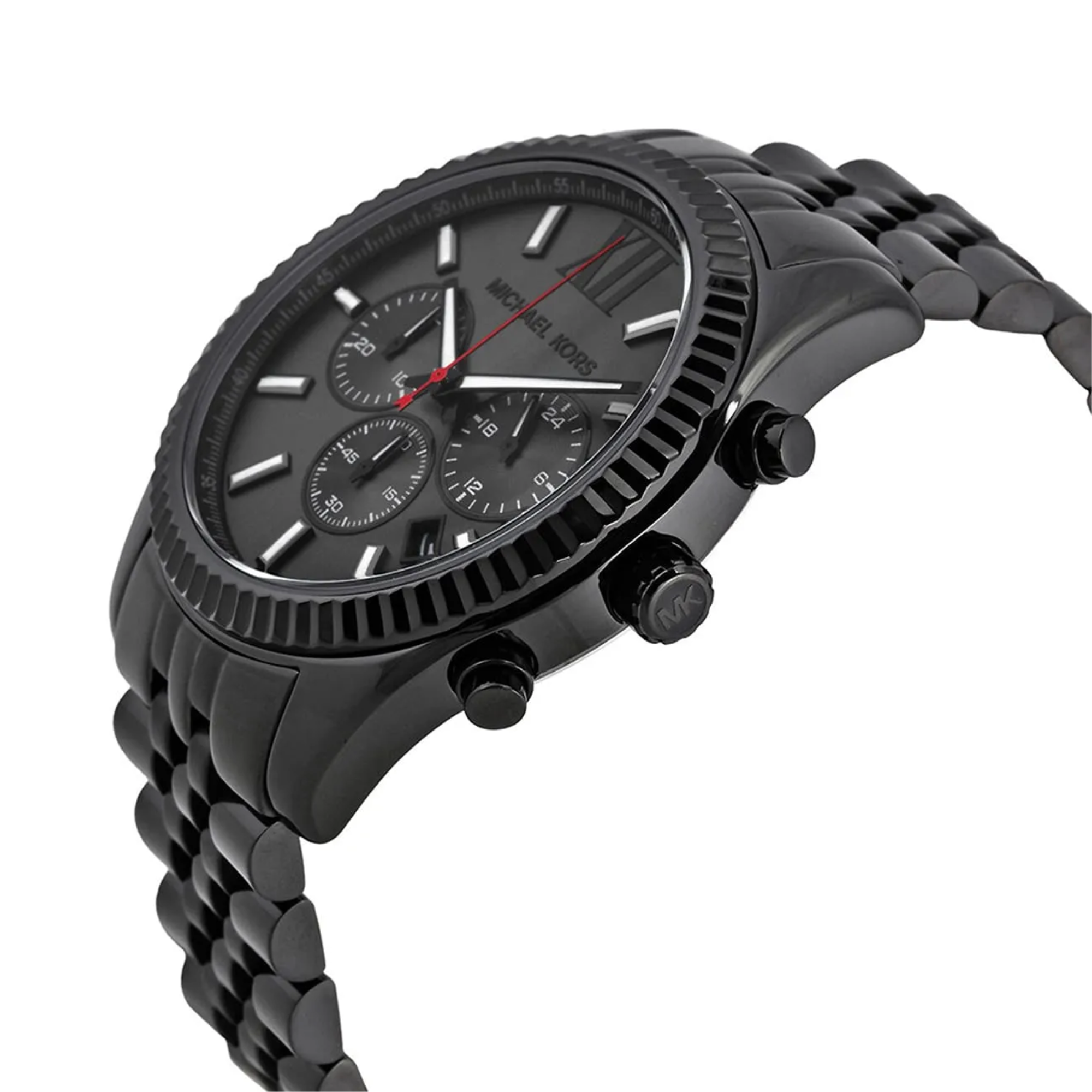 Michael Kors MK8320 black chronograph watch three-quarter view