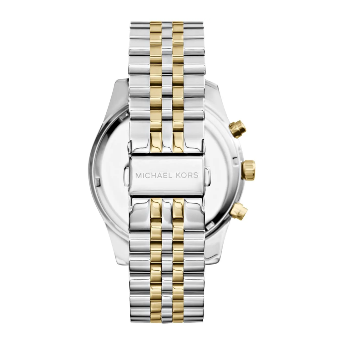 Michael Kors MK8344 two-tone bracelet clasp and caseback view