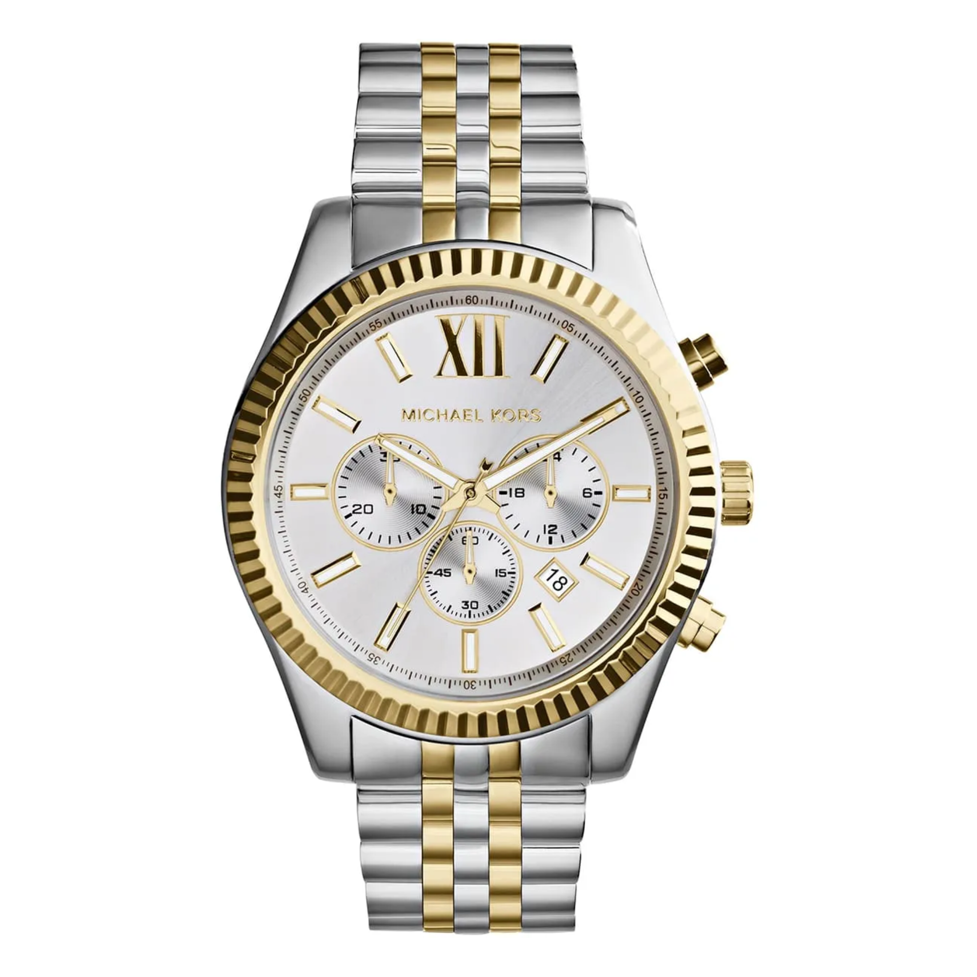 Michael Kors Lexington MK8344 two-tone chronograph watch front view