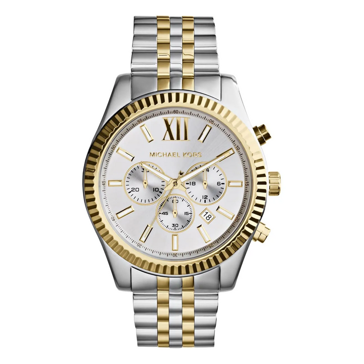 Michael Kors Lexington MK8344 two-tone chronograph watch front view