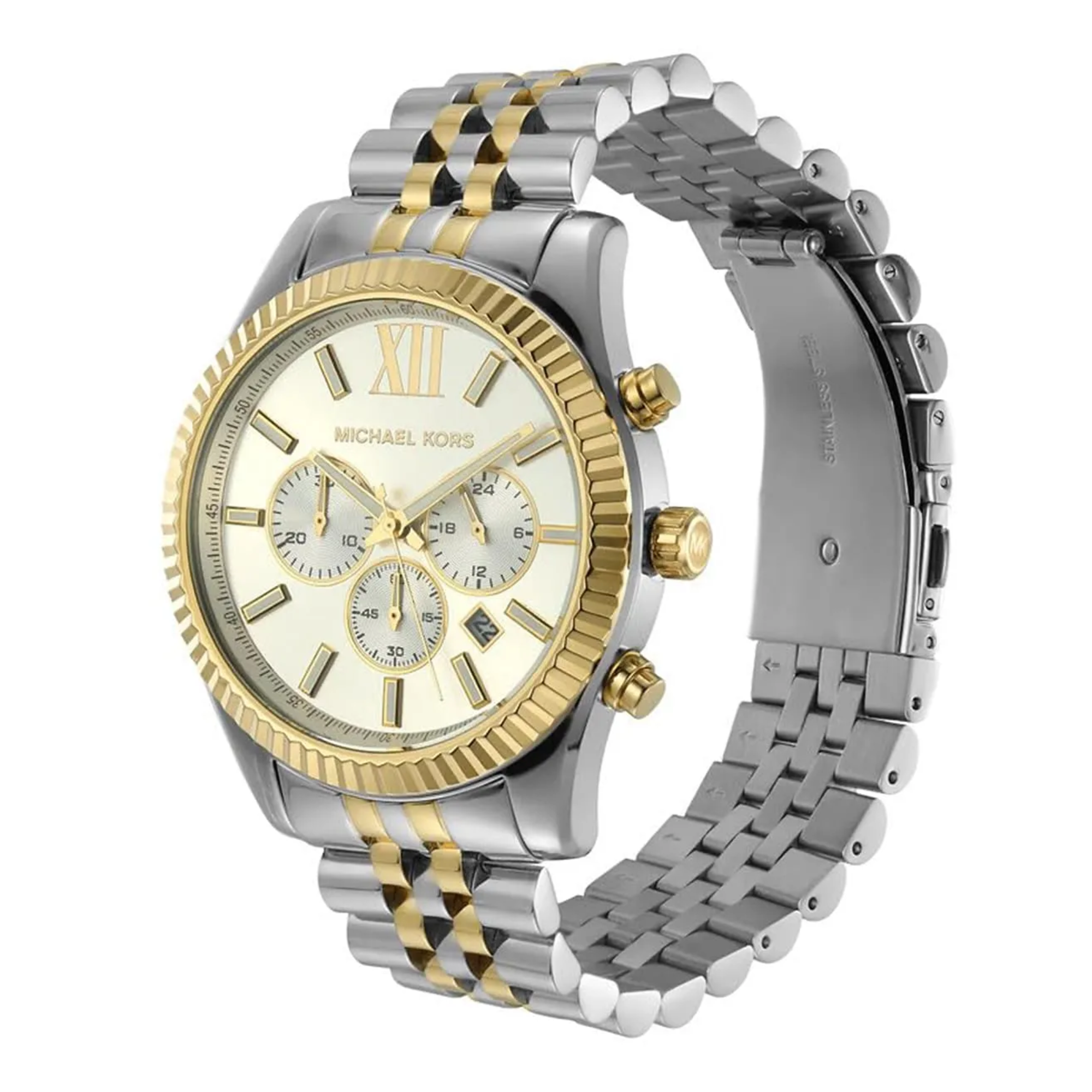Michael Kors Lexington MK8344 chronograph with open two-tone bracelet