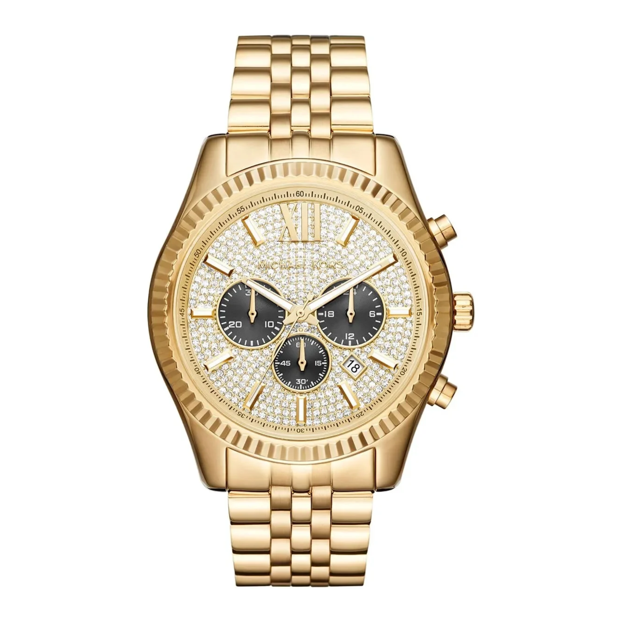 Michael Kors Lexington MK8494 gold-tone pavé chronograph actual watch with model tag