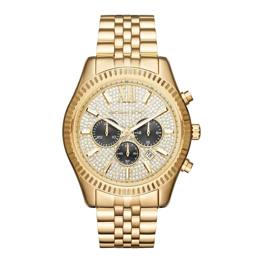 Michael Kors Lexington MK8494 gold-tone pavé chronograph actual watch with model tag