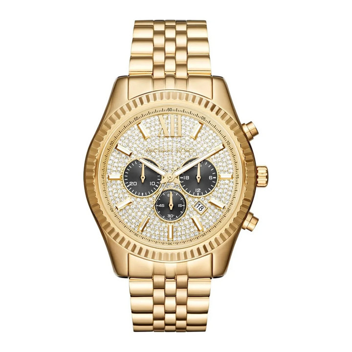 Michael Kors Lexington MK8494 gold-tone pavé chronograph actual watch with model tag