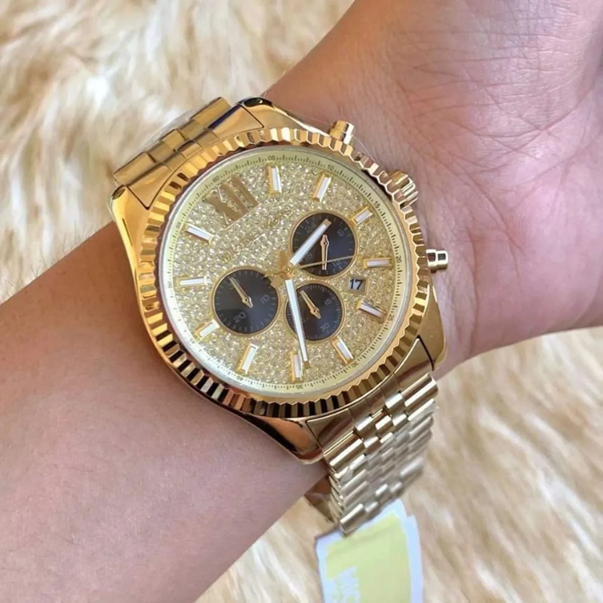 Michael Kors Lexington MK8494 gold-tone pavé chronograph watch angled view