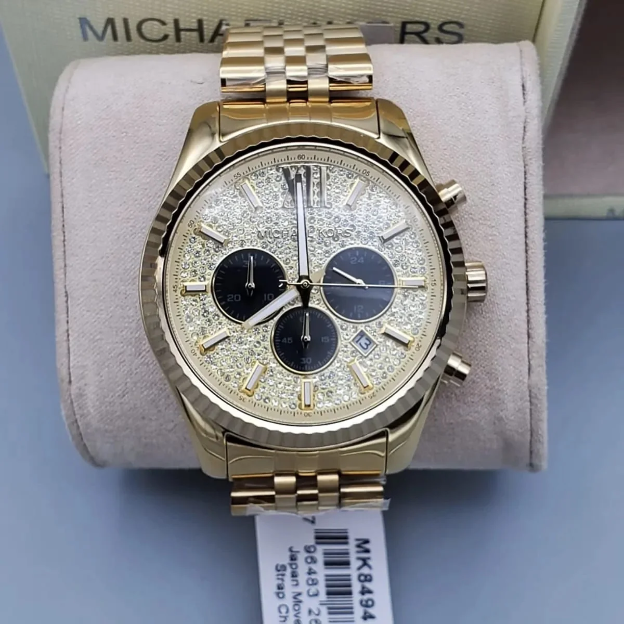 Michael Kors Lexington MK8494 men's gold-tone pavé 44mm chronograph watch front view