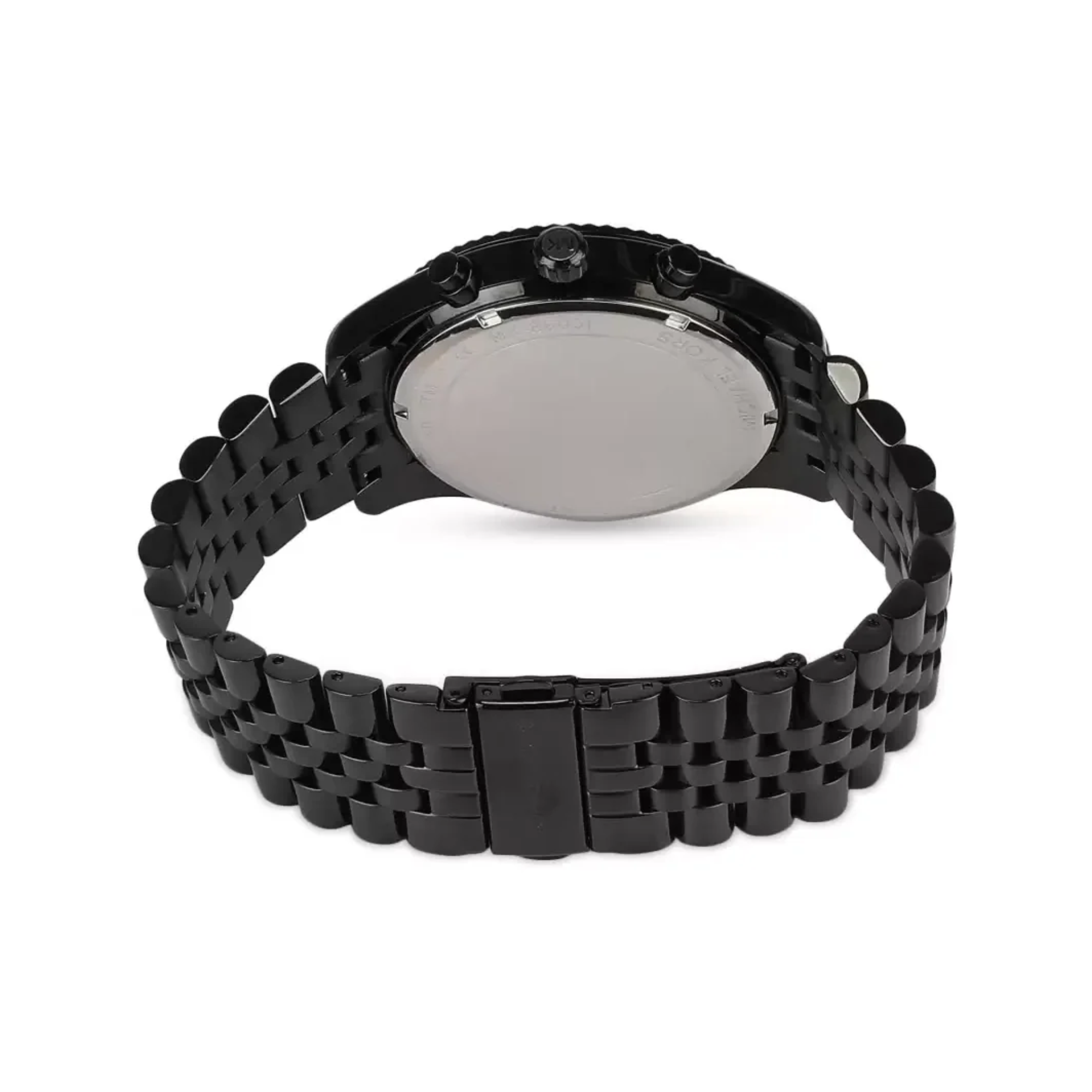Michael Kors Lexington MK8603 black stainless steel bracelet and caseback view