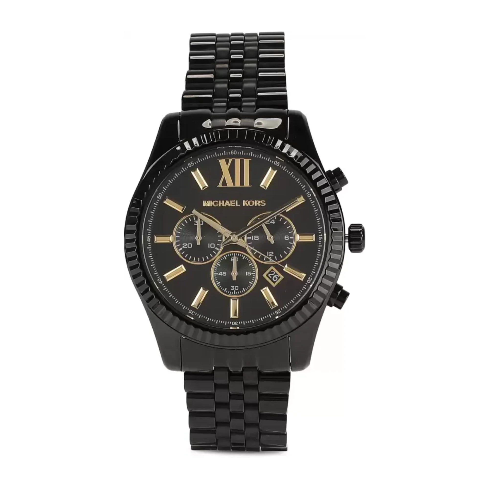 Michael Kors Lexington MK8603 men's black-tone 44mm chronograph watch front view