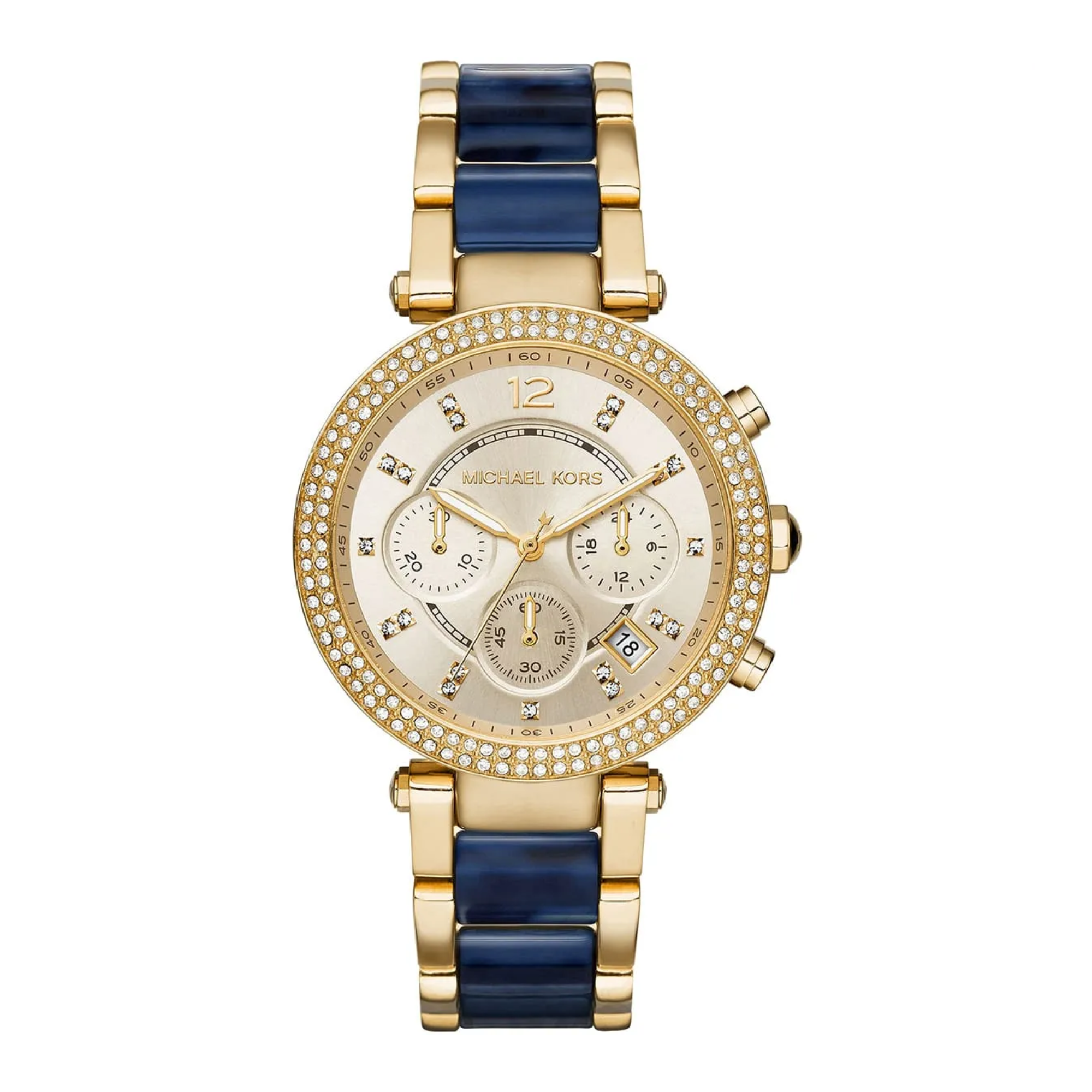 Michael Kors Parker MK6238 women's gold-tone and navy pavé watch front view in Kenya – Red Rhino
