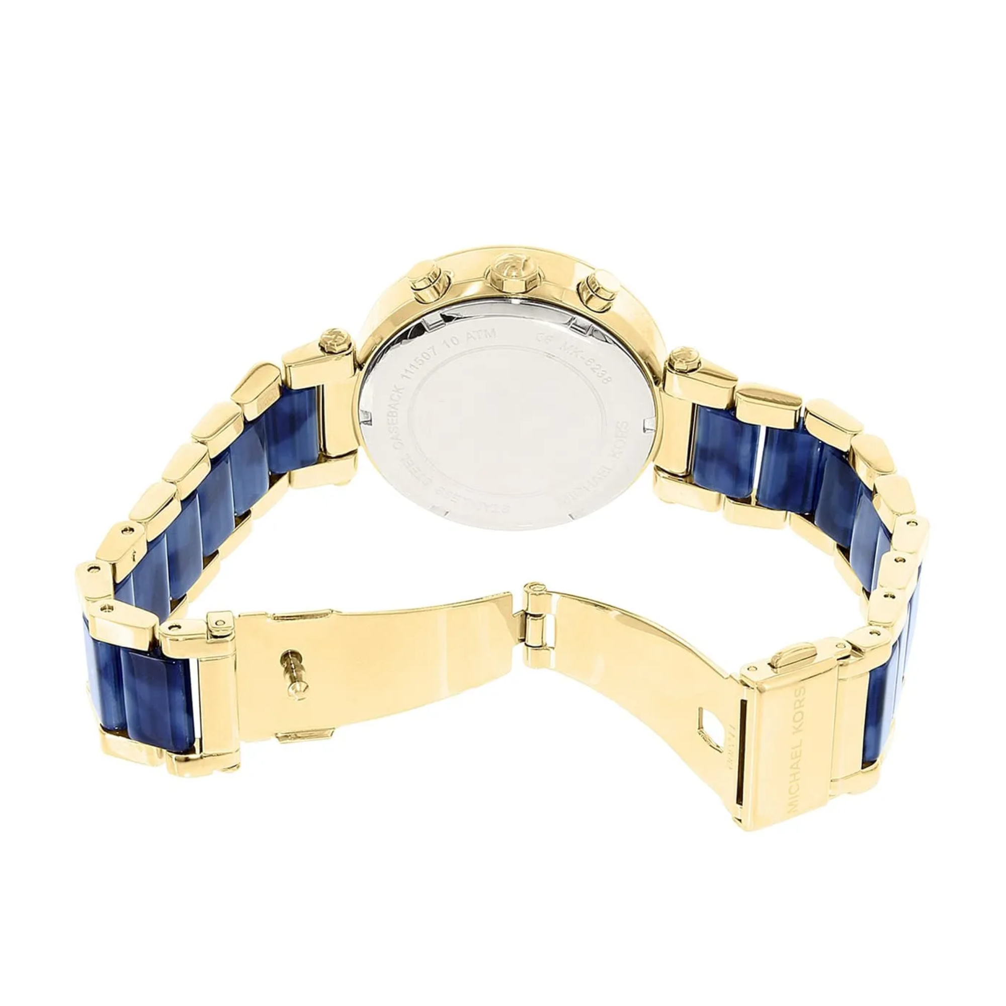 Michael Kors Parker MK6238 women's pavé chronograph watch gold-tone navy bracelet close-up – Red Rhino Kenya