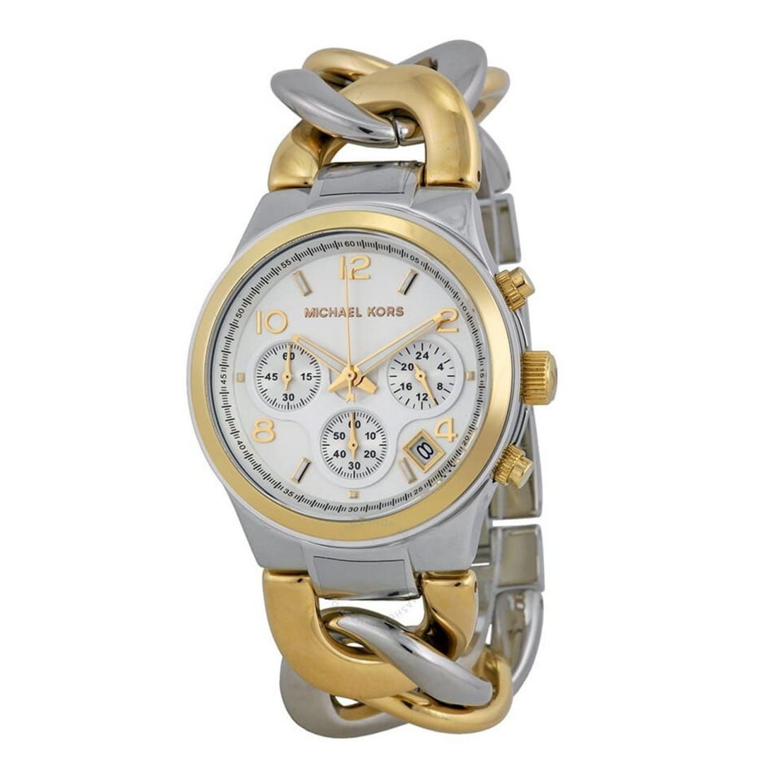 Michael Kors Runway MK3199 two-tone chronograph angled front view