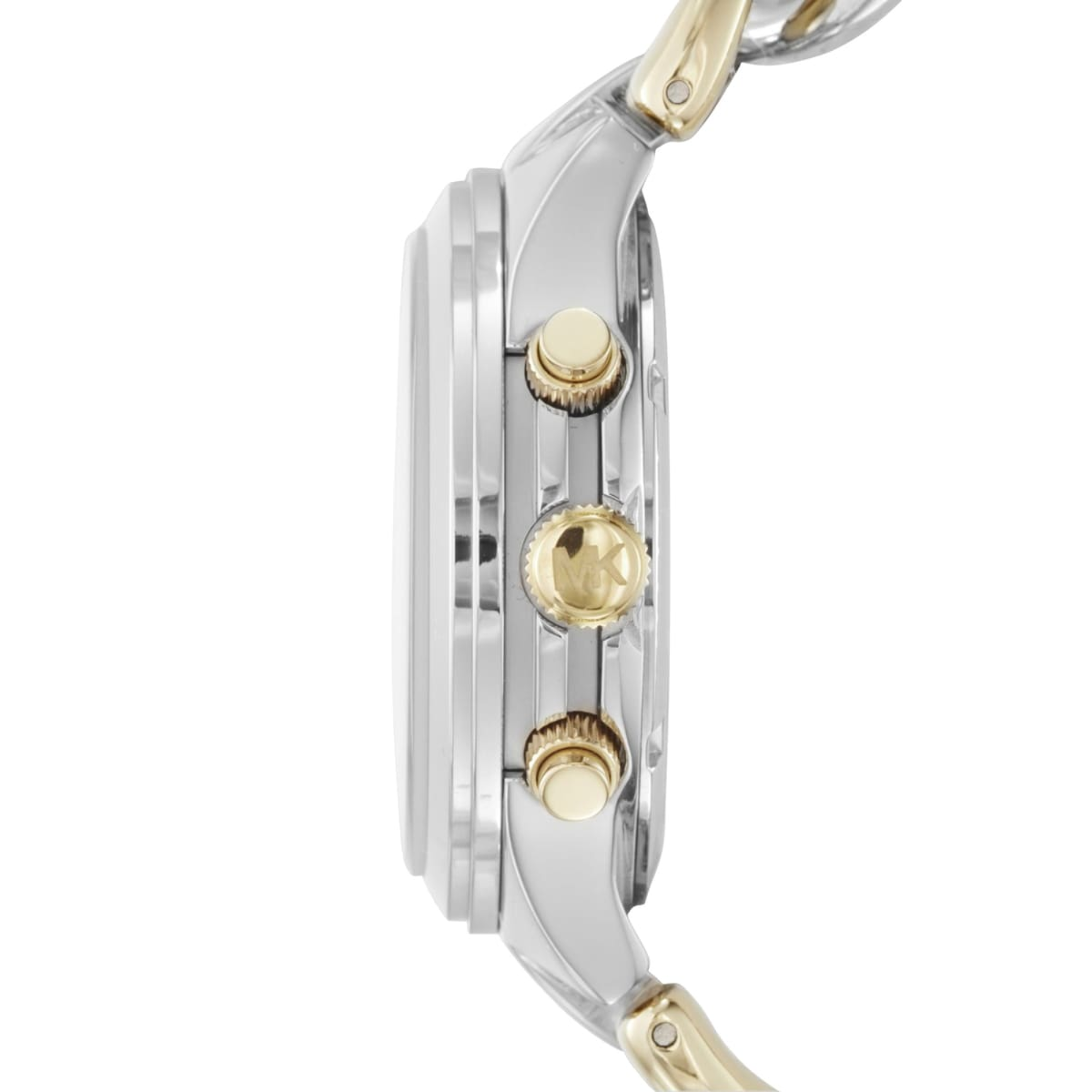 Michael Kors Runway MK3199 side profile with gold-tone crown and pushers