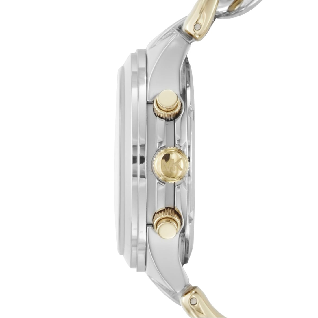 Michael Kors Runway MK3199 side profile with gold-tone crown and pushers
