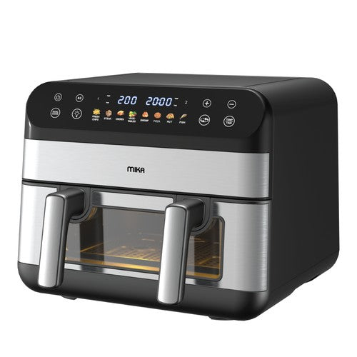 Mika MAFDW2310DB 10L black and stainless steel air fryer, angled view