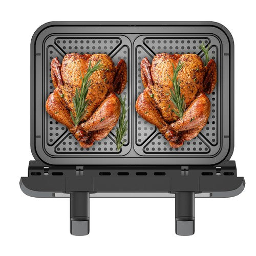 Mika MAFDW2310DB 10L air fryer open basket holding chicken