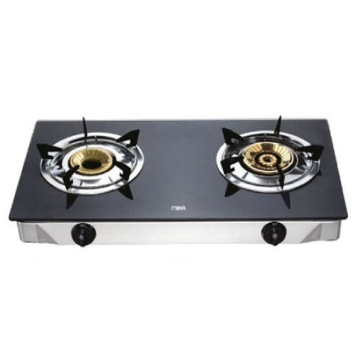 Mika Gas Stove, Glass Top, Double Burner, Black (MGS7102), product view