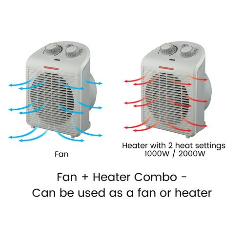 Mika MH105G fan heater diagram showing fan airflow and heating settings