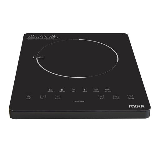 Mika MPVC1121T black vitro ceramic cooker, angled top view
