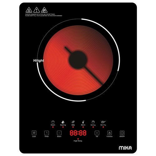 Mika Portable Vitro Ceramic Cooker, Single Cooking Zone, Black Glass (MPVC1121T), product view